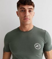New Look Khaki Beyond What is Known Muscle Fit Pocket Logo T-Shirt